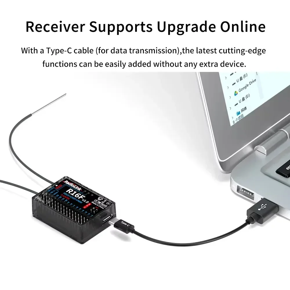 Radiolink New R16F RC Receiver 16 Channle 2.4G Gyro Car Voltage Transmission Telemetry 600m Long Range RX RC Car Boat Airplane