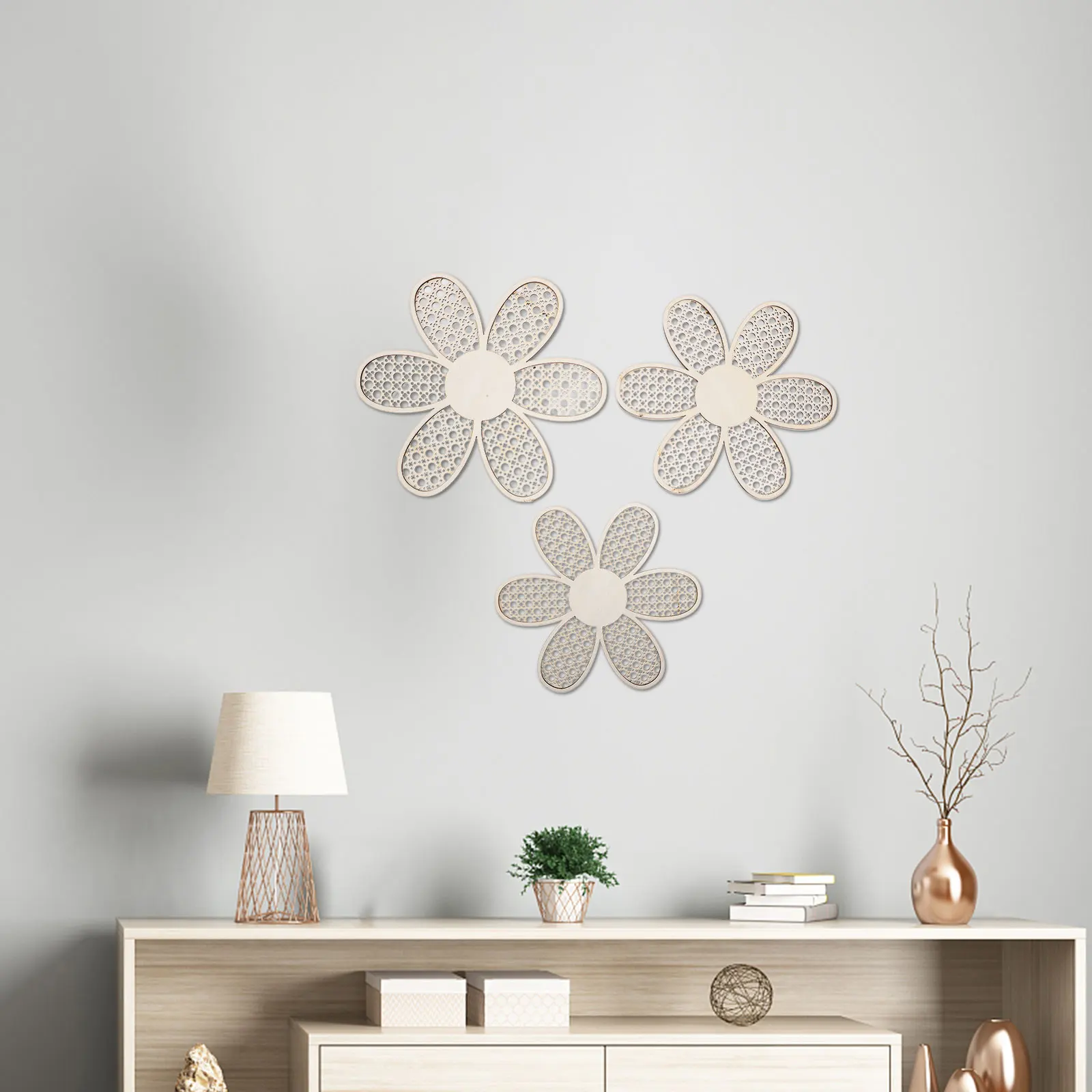 

2 set 2 Sets Wooden Daisy Hanging Boho Flower Wall Art Rustic Farmhouse Style Decor For Living Room Bedroom Nursery Wood Wall