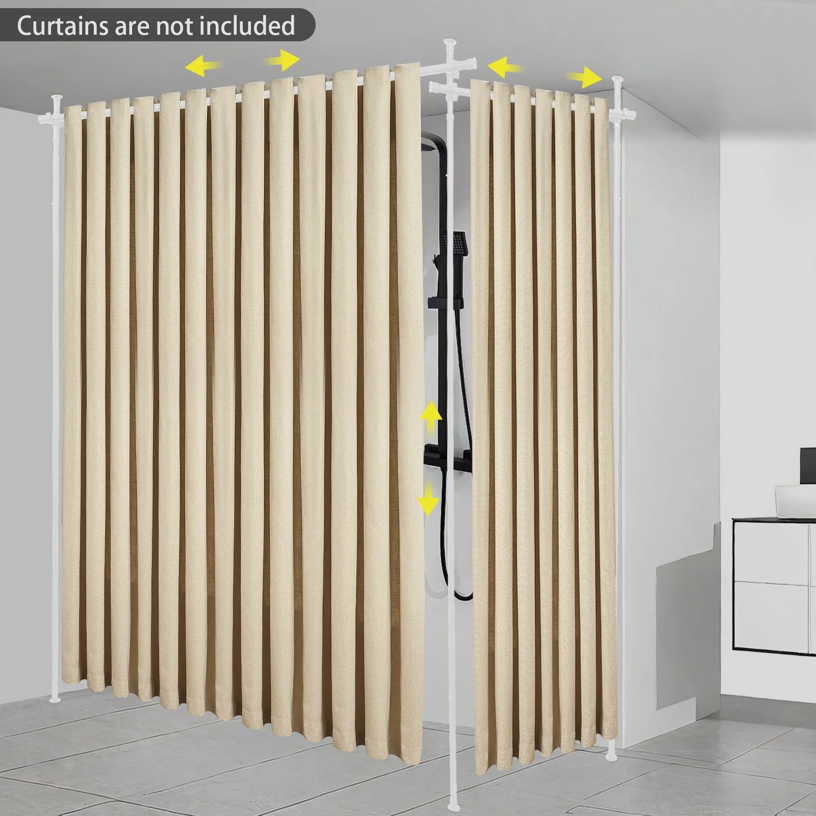 Verstellbarer Vorhang-Trennrahmen aus Kohlenstoffstahl – höhen-/längenverstellbarer Sichtschutz für Balkon, Terrasse, Innentrennwände