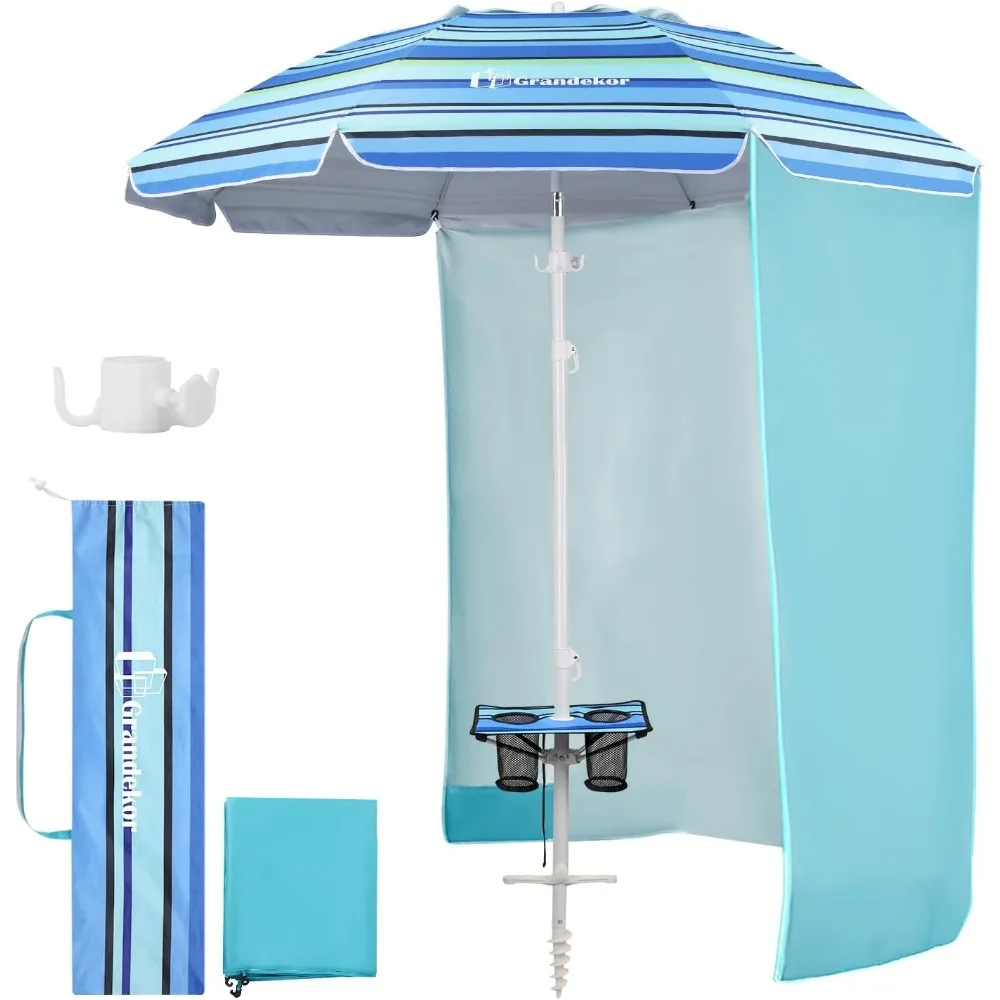 

7FT Beach Umbrellas for Sand Heavy Duty Wind Portable Beach Umbrella with Table and Sun Shade Travel Beach Umbrella with Carry