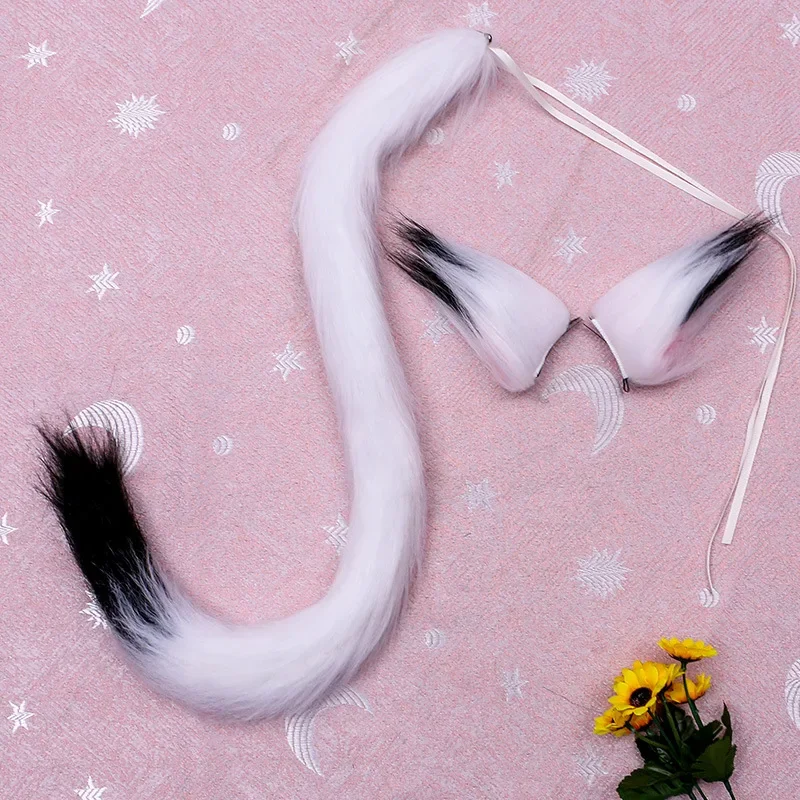 Cat Fox Ears Tail Furry Animal Headband  Props Birthday Party Fancy Dress  Accessories Anime Costume Cosplay Halloween