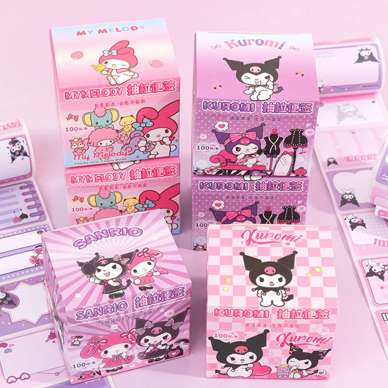 100Pcs Sanrio Kulomi Pull-out Sticky Notes Cute Cartoon My Melody High-looking Handbook Stickers Full Sticky Notes Kawaii Gift