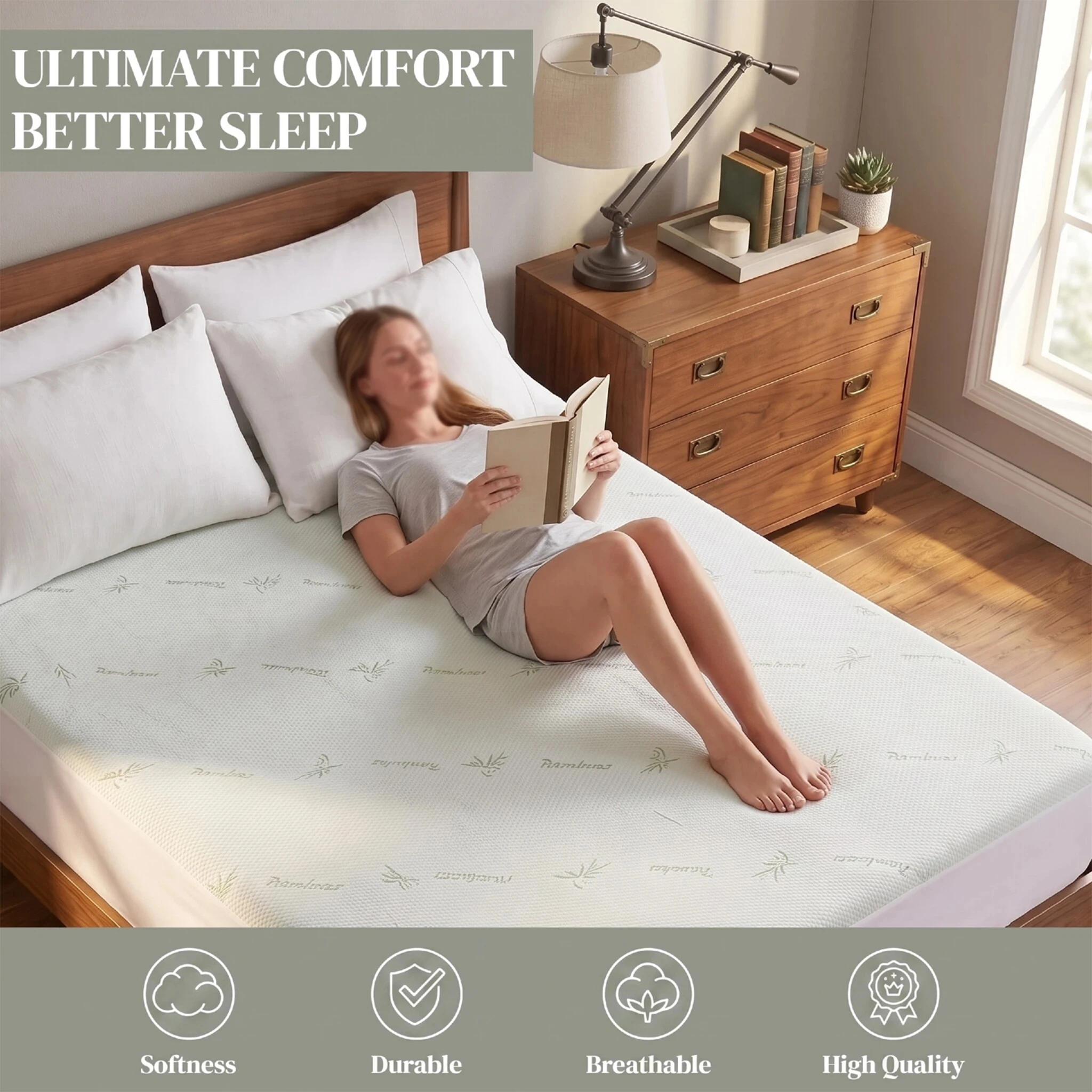 Bamboo Fitted Sheet 15 Inch Deep Pocket Cooling Breathable Mattress Cover 360° Full Elastic Non‑Slip Skin‑Friendly Bed Sheet For US Twin Twin‑XL Full Queen King Bed view 2
