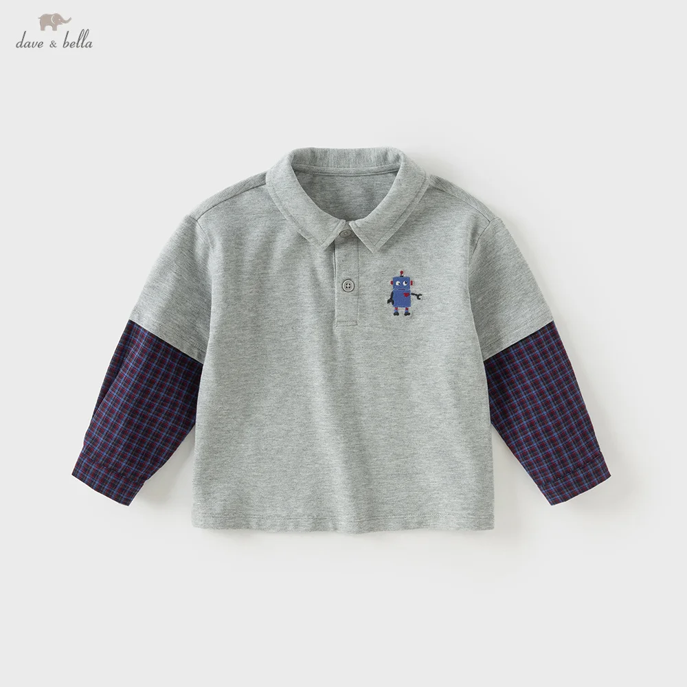 

Dave Bella Boys Long Sleeve Polo T-Shirt Kids Printed Autumn Spring Plaid Tops Baby Cotton Casual Outdoor Clothes DB3253440