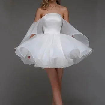 Mini abiti da ballo di laurea in organza bianca personalizzati con spalle scoperte e volant abito da sera per le donne abito corto per party di