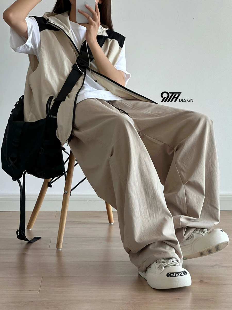 

Женские повседневные брюки с высокой талией, широкими штанинами, свободного кроя, на шнурке, плиссированные, для активного отдыха, прямого силуэта, из полиэстера, износостойкие