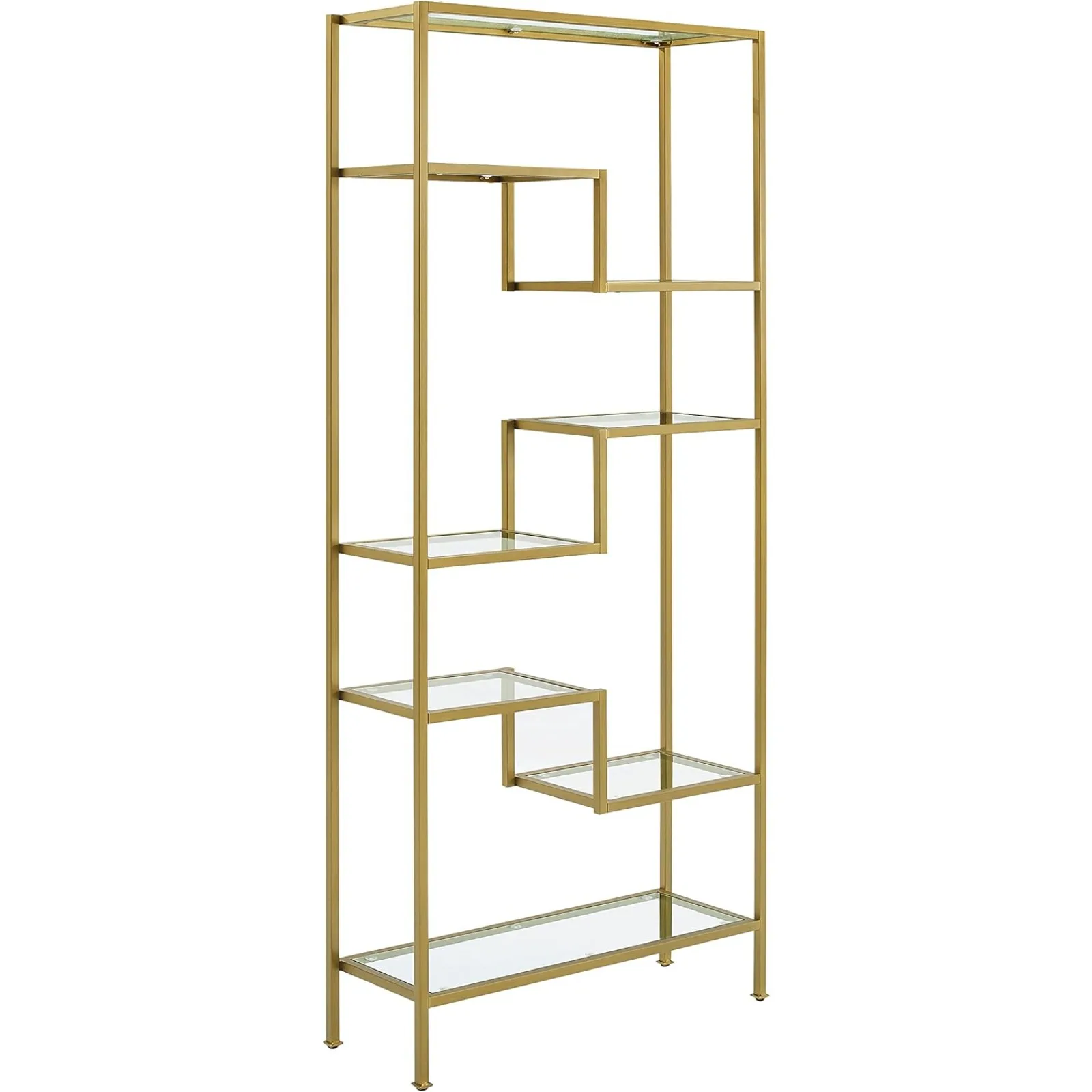 US Sloane Bookshelf with Glass Shelves, Bookcase Storage, Gold