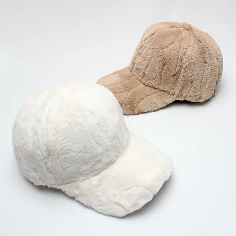 หมวกเบสบอลผ้าพลัฌสำหรับผู้หญิง หมวกฤดูหนาวบุขนเทียมหนานุ่ม อุ่นสบาย สไตล์ลำลอง หมวกแบบ Snapback สำหรับผู้หญิง สีพื้น กันลม ปรับขนาดได้