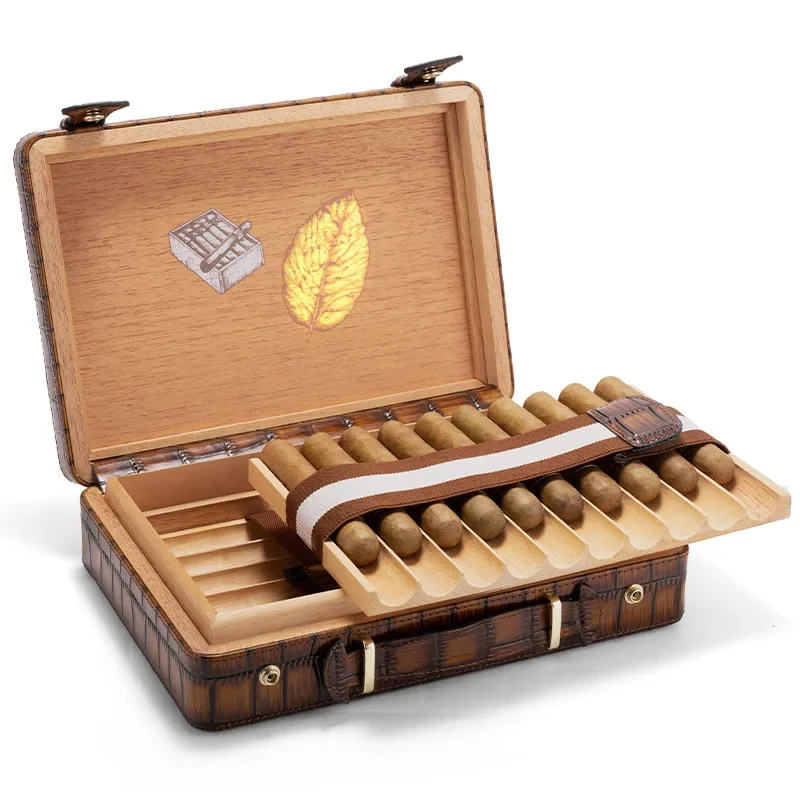 

Travel Portable Portable Cigar Box Light Luxury Alligator Leather Wear-resistant Durable Cedar Wood Lined with Alcohol