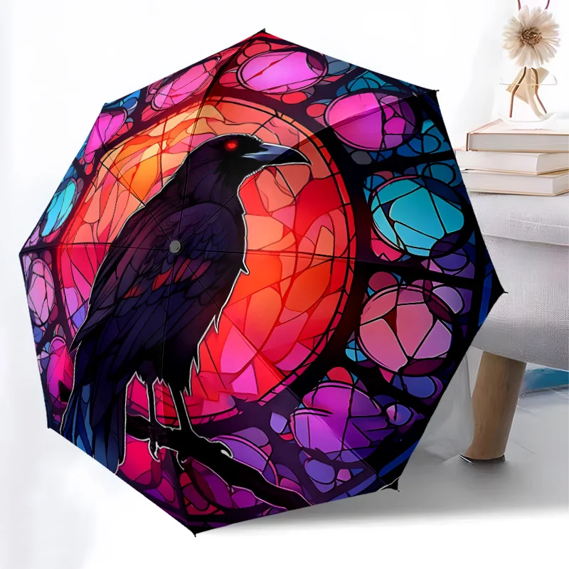 

Складной зонт для вороны, модный дизайн с автоматическим открытием, 8, железные ребрышки, пластиковая ручка, складной солнцезащитный козырек, идеальные праздничные подарки