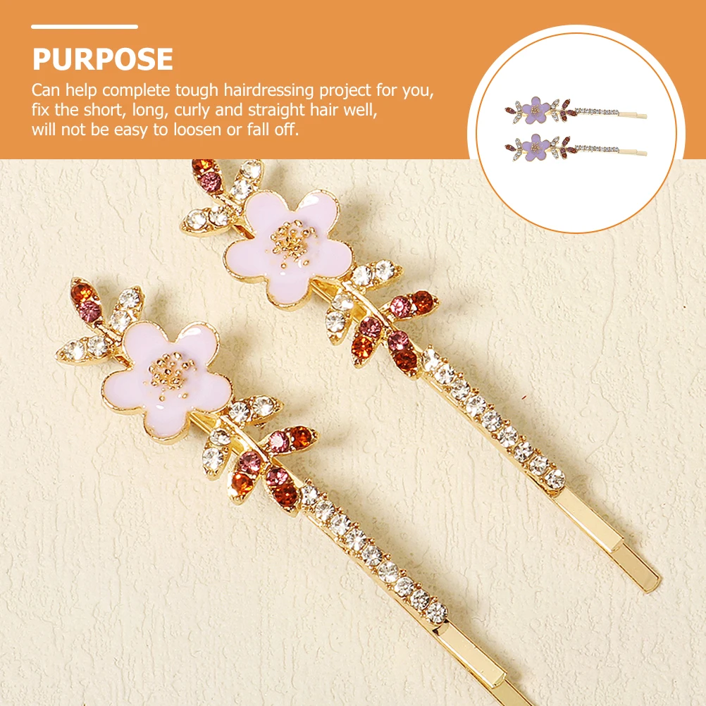 

Rhinestone Flower Clip Barrettes Bobby Pins Purple Girls Woman Decorative Hairpins Rhinestone Hair Clips Styling Tools
