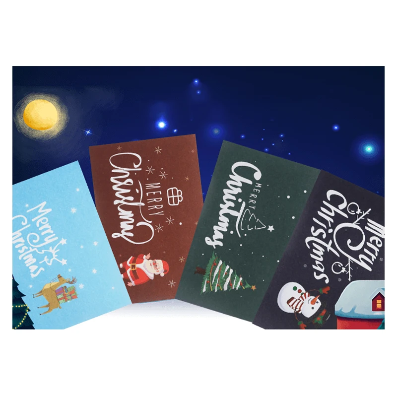 4pcs 3D Merry Christmas Greeting Card with Envelope Blank Cards Santa Claus Skiing X'mas Gift Postcard Holiday Party Invitation