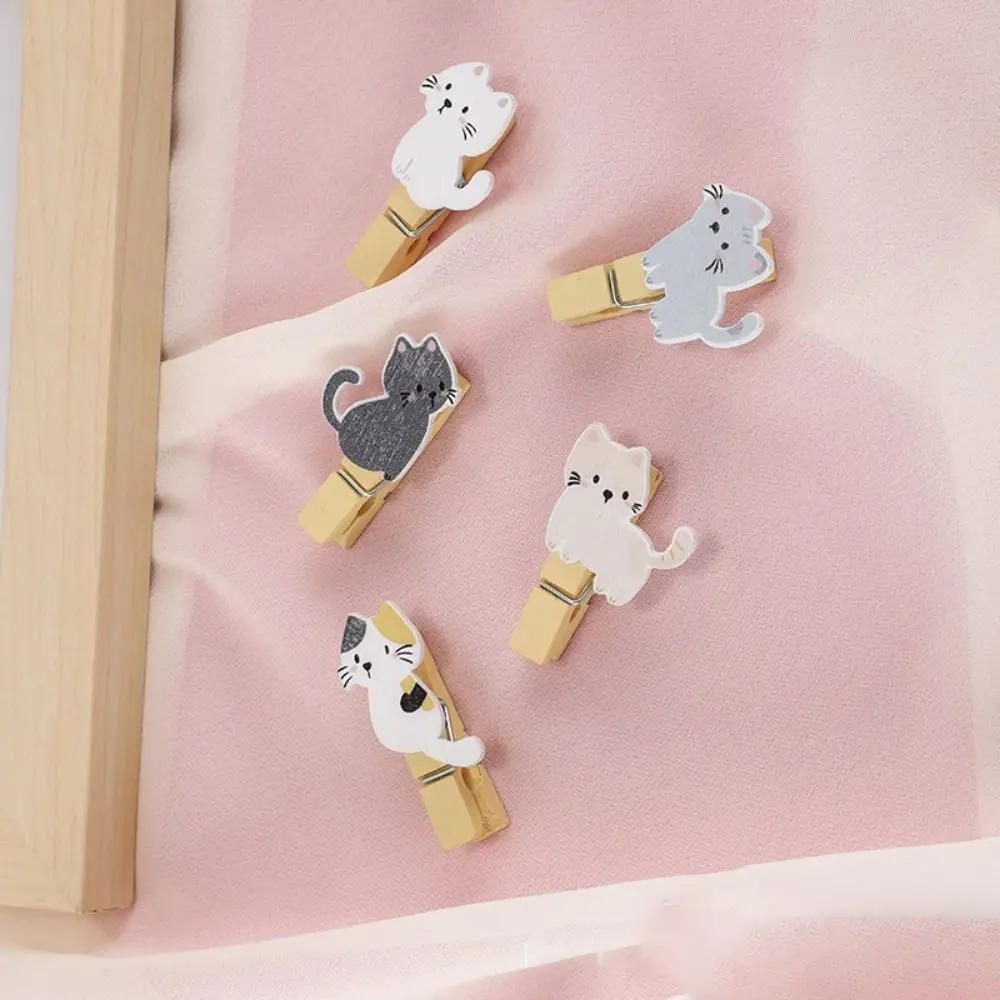10pcs Mini Kitten Wooden Clips DIY Photo Clips Cartoon Durable Clothespin Multi-functional Wedding Party Decortion
