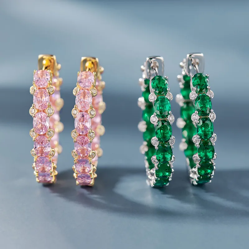 

Jianjie Dainty Colors Shining Zirconia Hoop Earrings for Women Gold/Silver Tone Elegant Dance Party Daily CZ Crystal Ear Jewelry