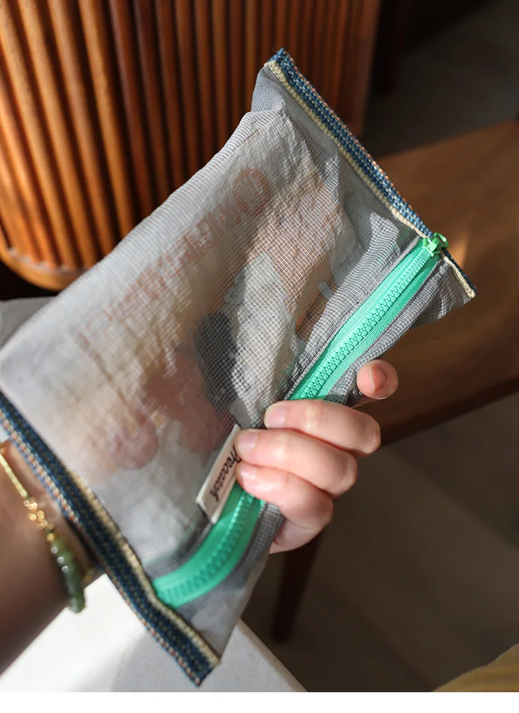 Translucent Mesh Nylon Storage Bag ID Bag Travel Ticket Data Line Pen Storage Portable Thin Foldable Cosmetic Bag Pencil Case