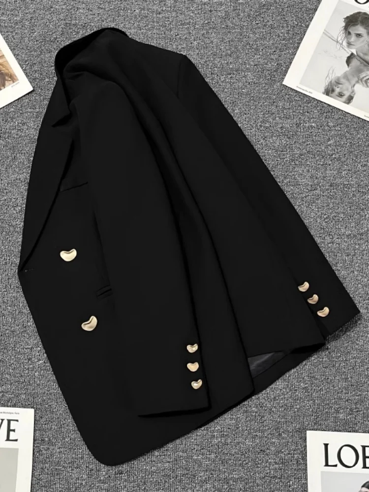 

Модный черный повседневный женский пиджак в корейском стиле для стройного силуэта, весна-осень, новинка, с длинным рукавом, на пуговицах
