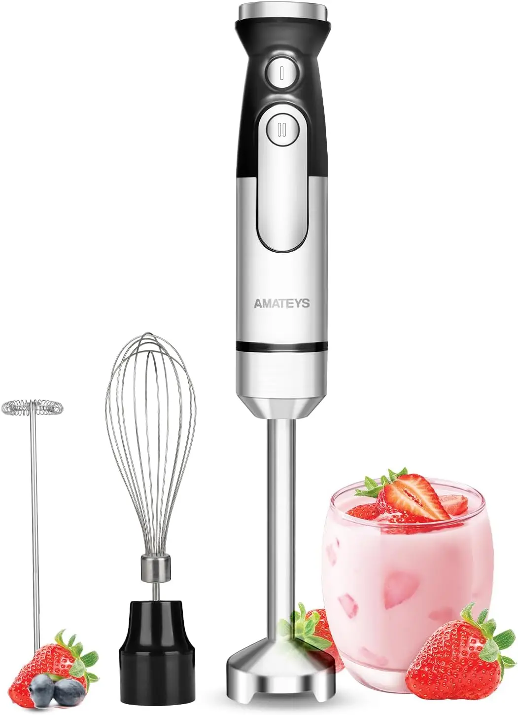 700W Immersion Blender Handheld, Variable Speed, Stainless Steel Stick with Whisk & Frother for Soup, Smoothie