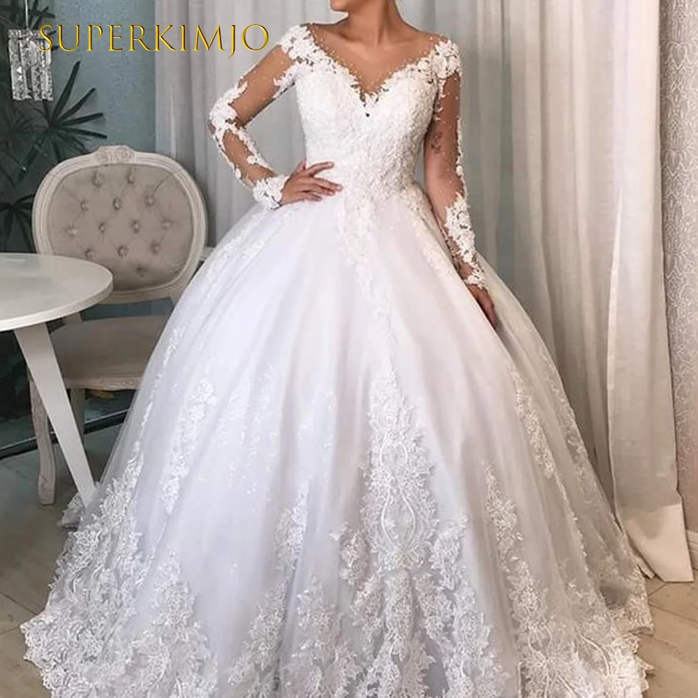 SuperKimJo Vestidos De Novia Boho Wedding Dresses for Bride Lace Applique Elegant Princess Luxury Wedding Gown Robes