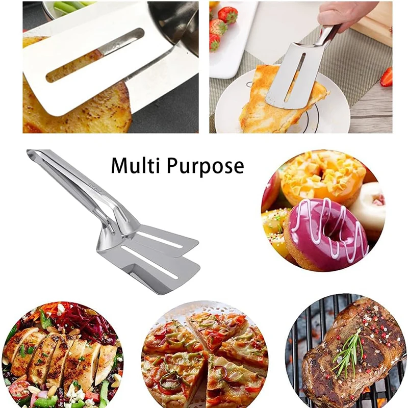 10×3inch Food Grade 304 Stainless Steel Steak Spatula Tong - Double Blades Design Drains Excess Grease, Sturdy Grip for Steak - Image 2