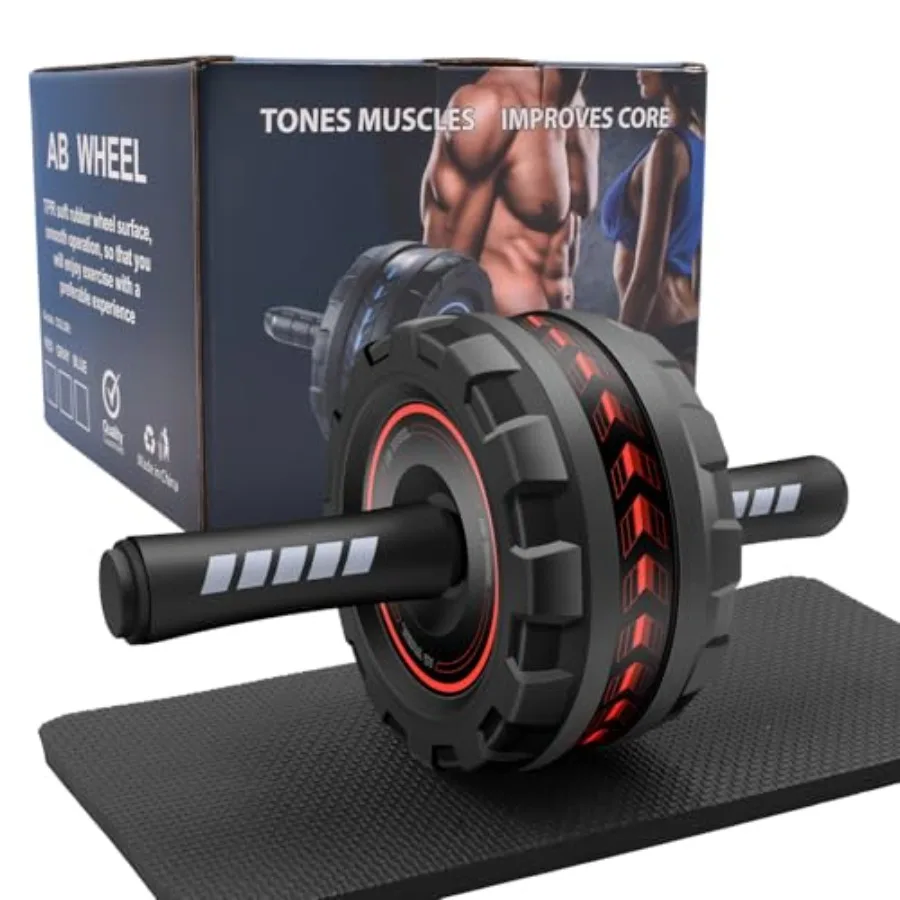 Rueda Abdominal Ab Roller con Diseño Estable y Ancho para Principiantes, Hombres y Mujeres, Equipo de Ejercicio para Abdomen y Core, Gimnasio en Casa con Rodillera, Rojo, Entrenamiento de Cuerpo Completo