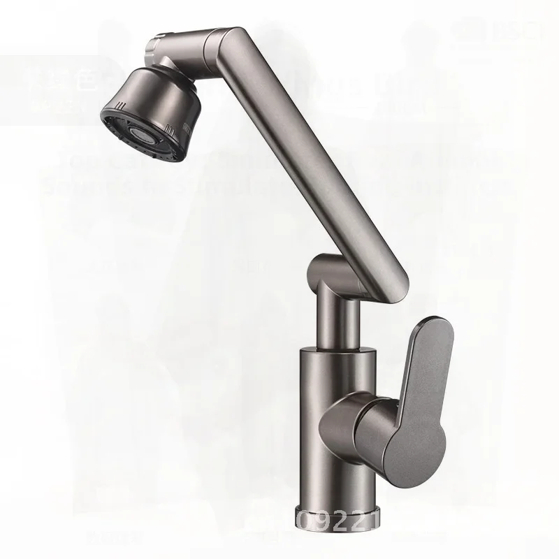 

Gun Gray Rotatable Mechanical Arm Faucet Multifunctional for Bathroom with Thickened Countertop Basin Hot And Cold Water