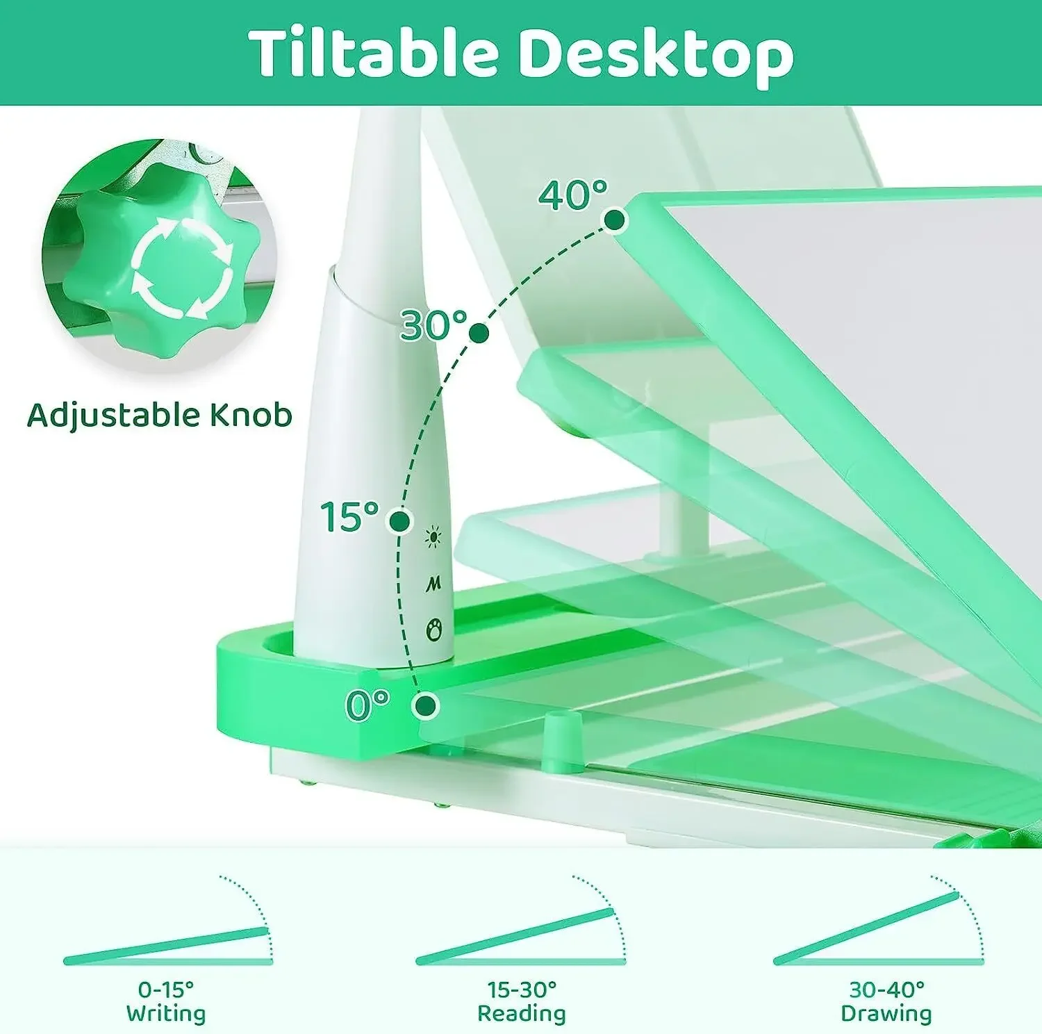 Student Children's Desk, Ergonomic Table and Thair Set, with Drawer, Reading Stand, Anddimmable LED Lamp, Height-Adjustable