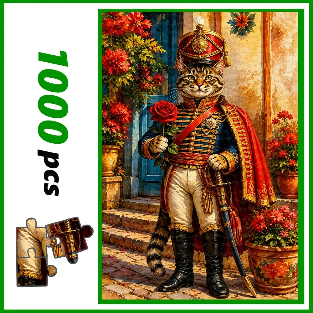 Art Animal Jigsaw Puzzle, Gentleman Cat, Grumpy Frog with Insects, Lovely Kittens, Seaside Sleeping Cats, Wall Decor