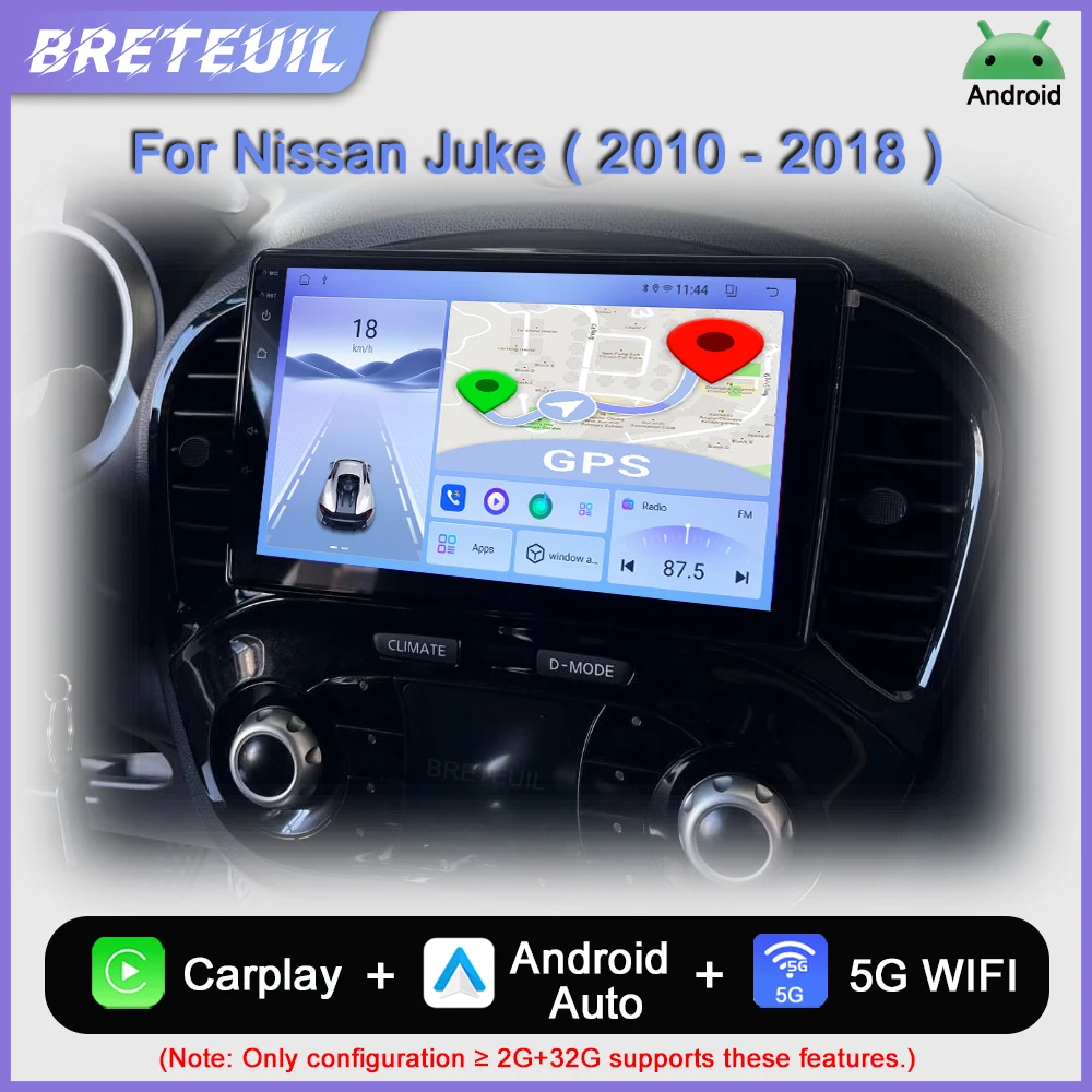 Autoradio multimédia Android avec lecteur vidéo, navigation GPS, CarPlay et écran tactile pour Nissan Juke YF15 (2010-2018). Systèmes intelligents.