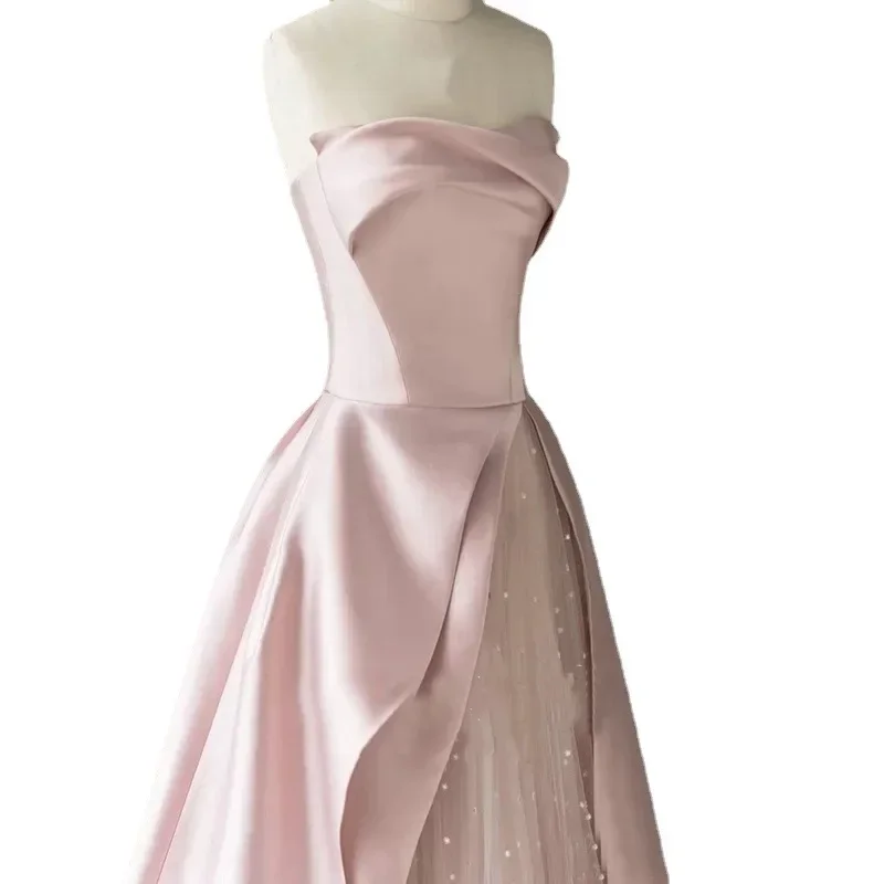 Vestido de noite sem alças feminino, rosa, banquete, vestidos de baile, elegante, 2023