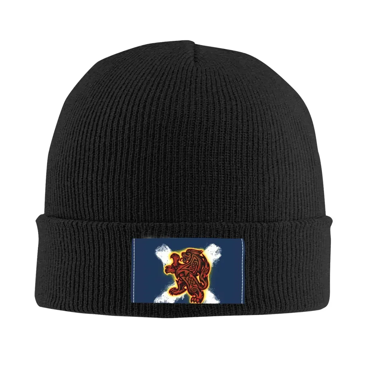 Scottish Lion And Saltire Knit Hat Cap Knitted Beanie Hat Beanies Cap Unisex Hipster