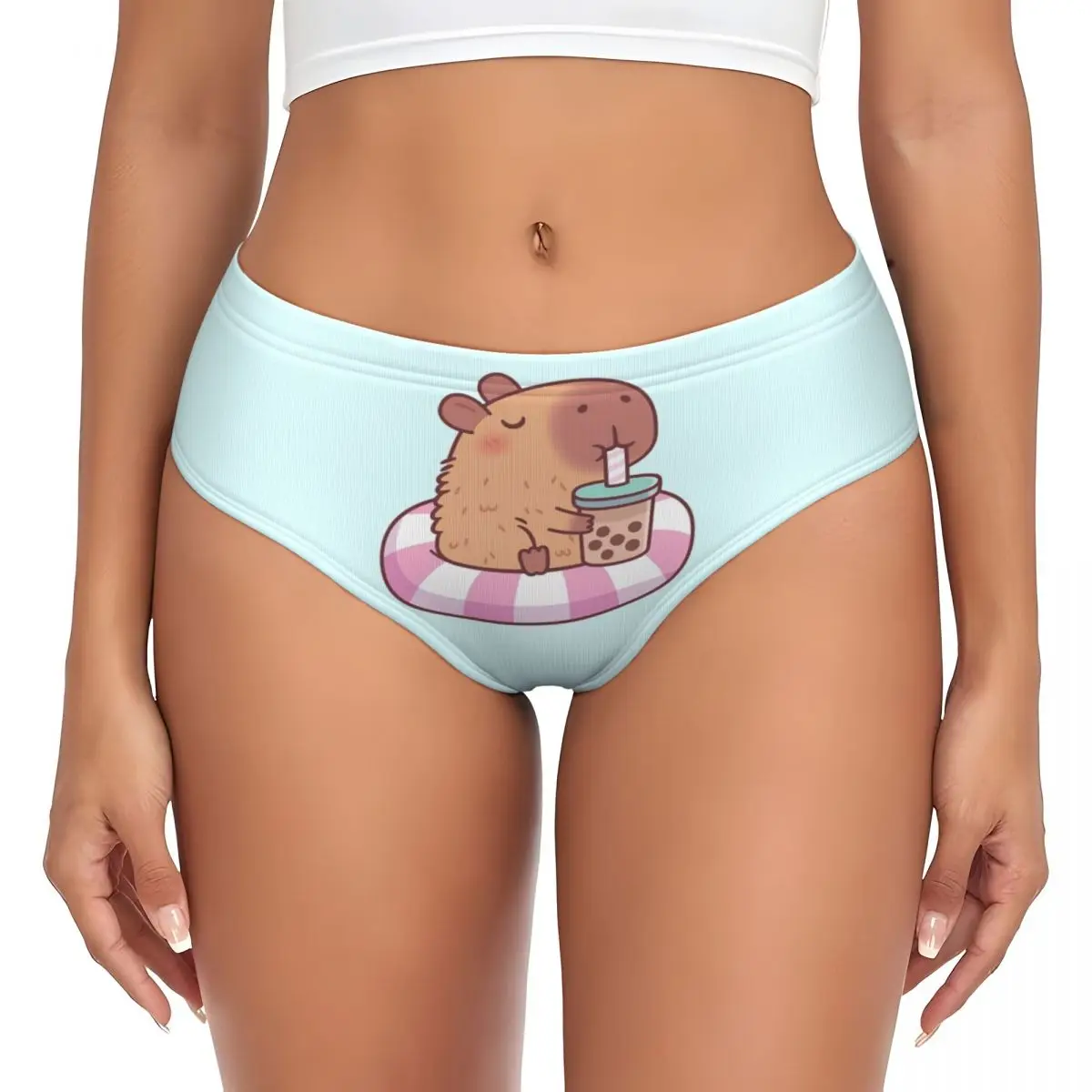 Custom Capybara On Pool Float Drinking Bubble Panties Briefs Women's Comfort Briefs Underwear Breathable Female Underpants