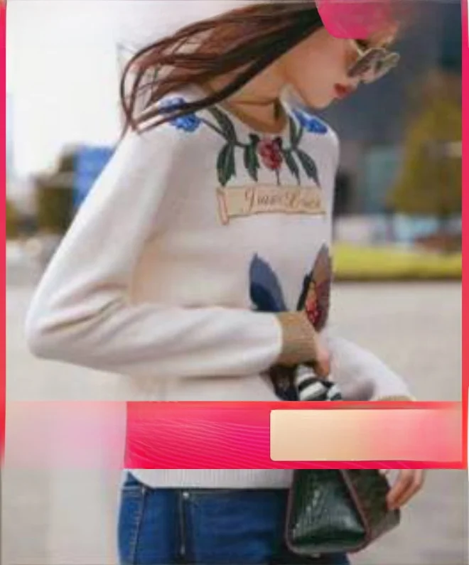 

Organic Cotton Pure Letter Tiger Head Eagle Embroidery round Ne Color Blo Knitted Sweater Base irt Women's Faion