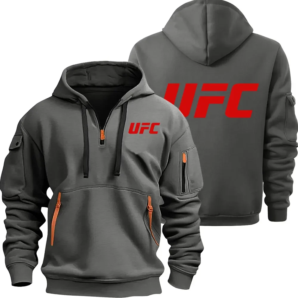 سويت شيرت بقلنسوة بسحاب مطبوع جديد من UFC للرجال في الخريف والشتاء، كاجوال خارجي، رياضي وعصري بقلنسوة #6