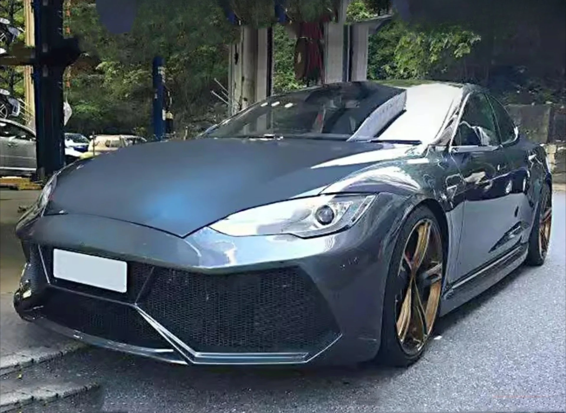 For Model S 2014-2022 Modified Body Kit Car Accessories Resin Front Bumper Side Skirt Rear Lip 4