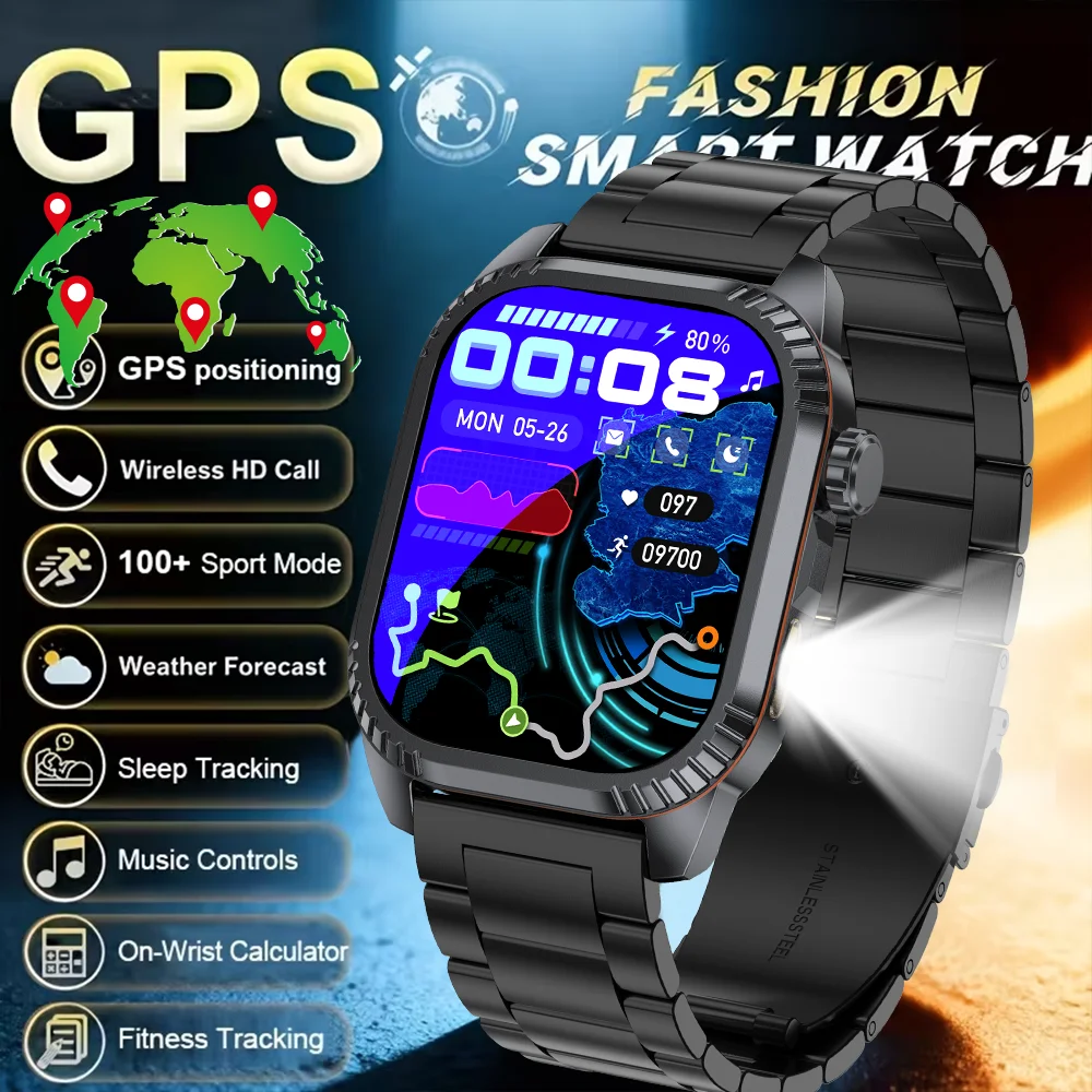 

2026 уличные военные умные часы мужские светодиодные фонарики спортивные умные часы BT Call водонепроницаемые 300 мАч мужские часы для Android ios