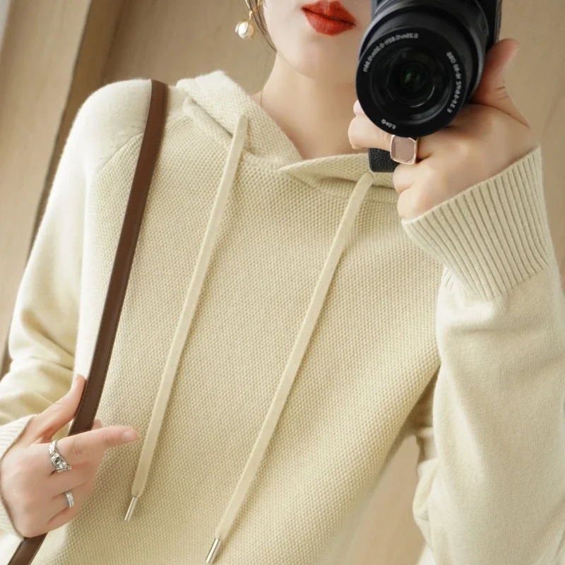 Women Sweater Autumn Winter Thick Warm Long Sleeve Casual Loose Jumpers Hooded Knitted Pullovers Solid Fashion Korean Sweaters