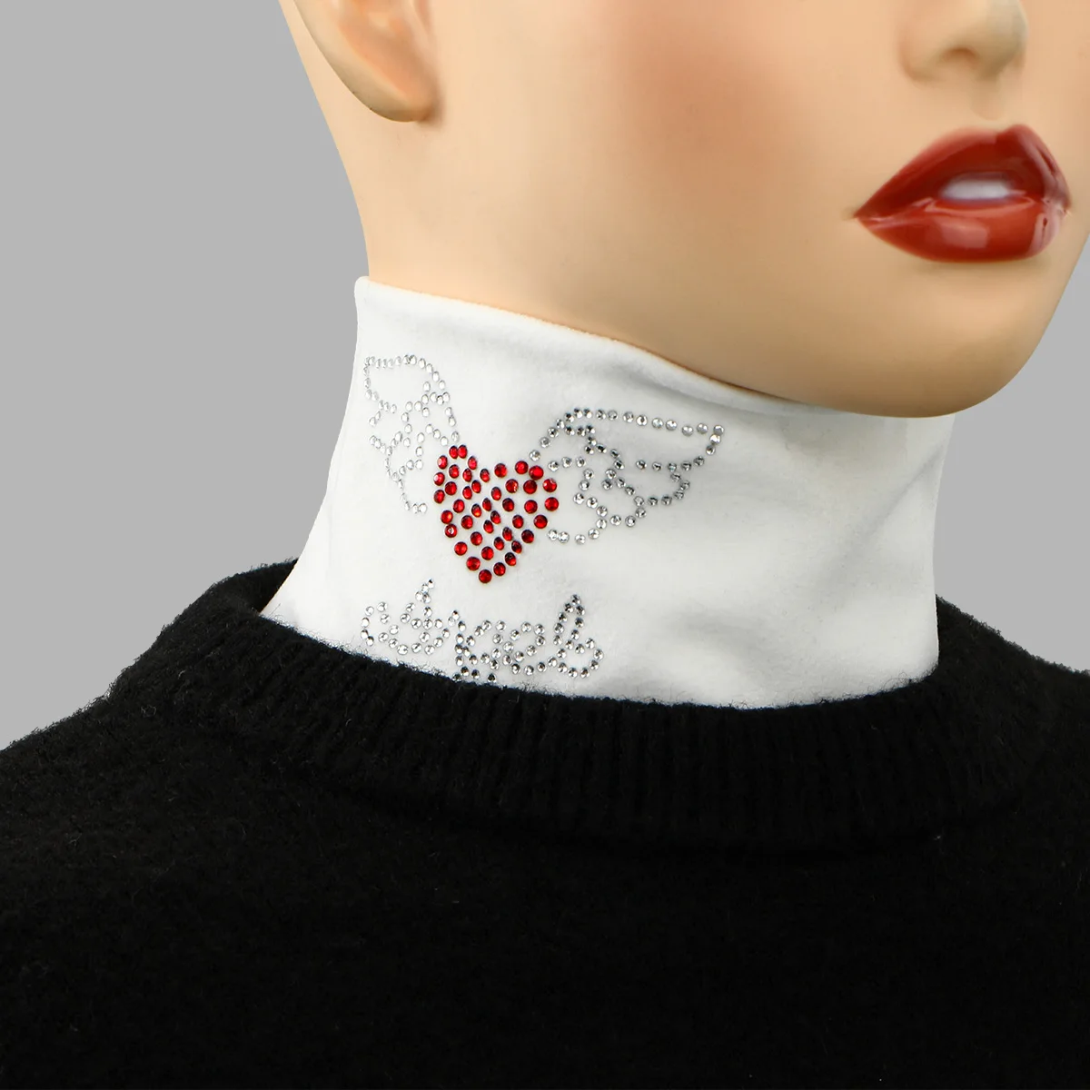 Abnehmbarer Fake-Kragen für Damen, Herbst und Winter, mit Liebe, Strass, Rollkragen, winddicht, Halswärmer, falscher Kragen, ideal unter dem Hijab