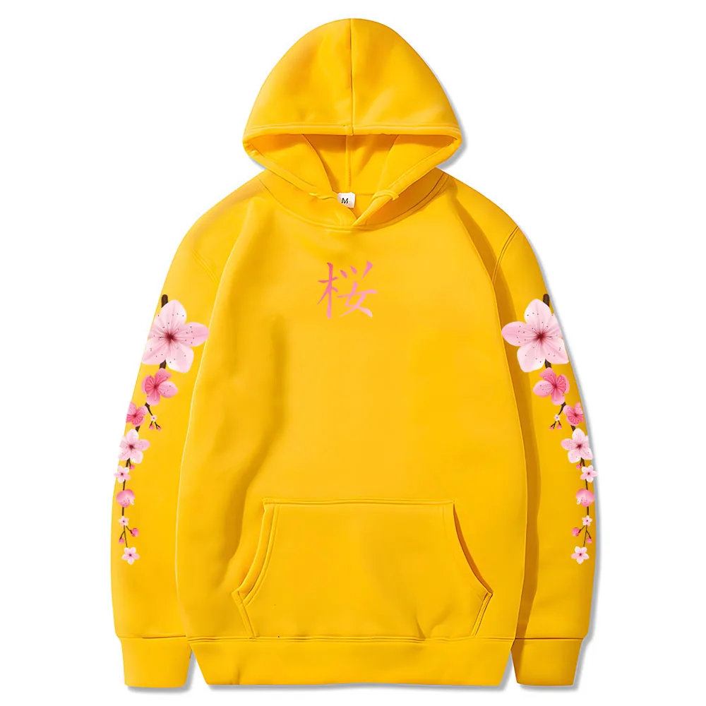 Japanese Blossom Sakura Graphic Hoodies Long Sleeve Winter Hooded Sweatshirts Casual Women/Men Comfortable Pullovers with Pocket