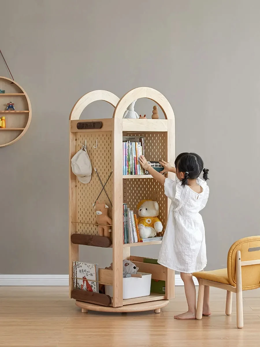 All Solid Wood Rotating Bookshelf 360 Degrees Children's Reading Picture Book Storage Floor