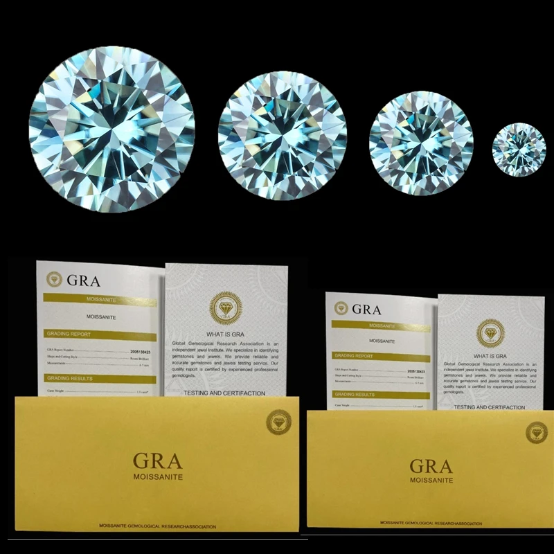 

With Report Certified Blue Moissanite Diamond Round Cut VVS Loose Gemstone for Jewelry Making