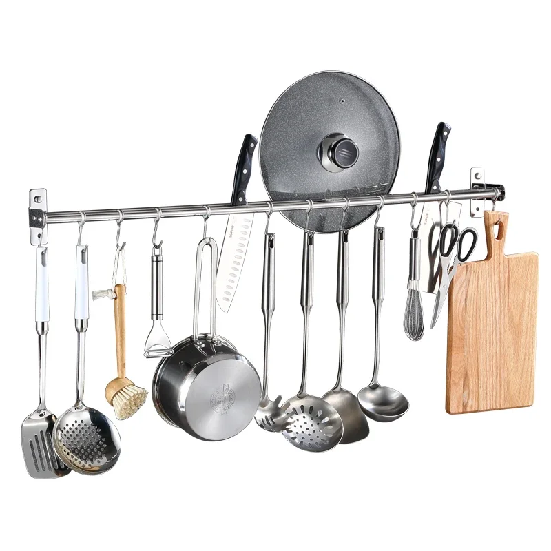 304 stainless steel kitchen hook rack, non-punching hanger, rod rack, strong viscose, a row of wall hanging type