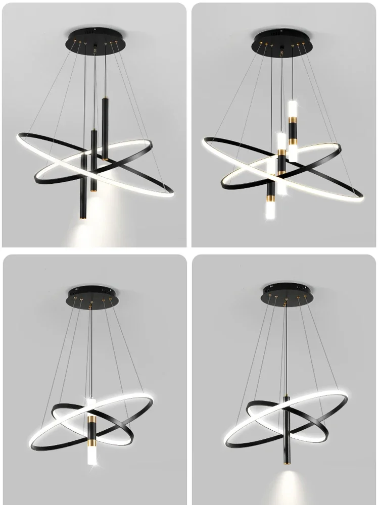 LED الثريات لغرفة المعيشة الحديثة غرفة الطعام المستديرة المطبخ جزيرة بريق قلادة أضواء تركيبات ديكور المنزل إضاءة داخلية