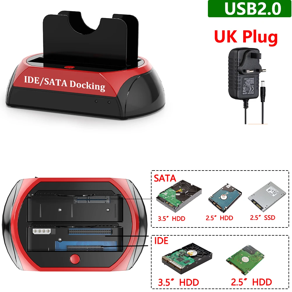 Dockingstation voor harde schijf 2,5 3,5 inch SATA IDE HDD SSD-lezer Dubbele slots USB Externe schijf Box Behuizing behuizing hd externo