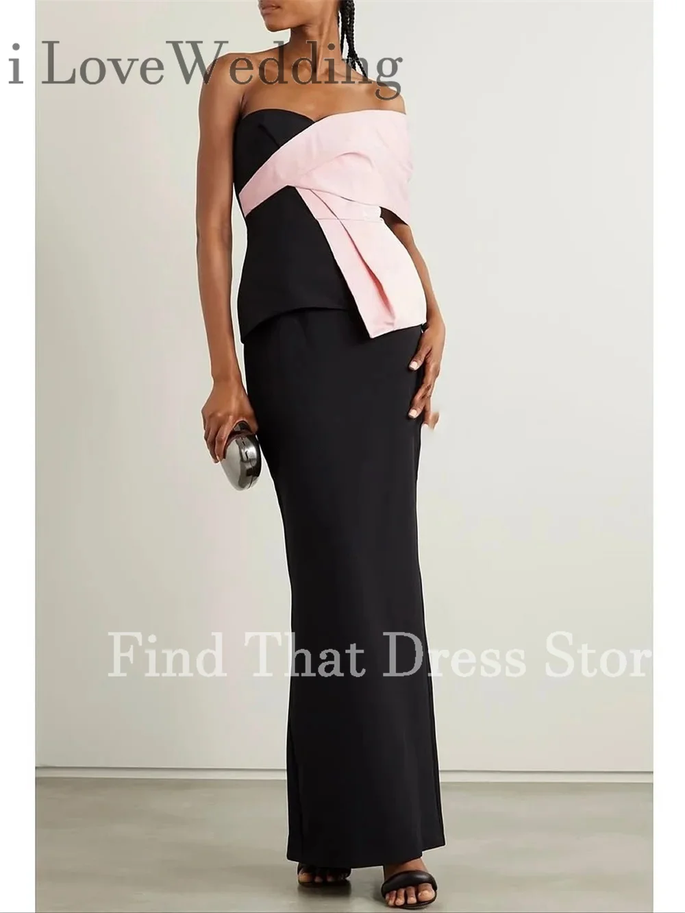 ชุดราตรีออกงานแบบเรียบง่ายสั่งตัดพิเศษ ไหล่เฉียง ผ้ารูด แต่งระบาย  แบบเปิดหลัง ยาวถึงข้อเท้า ผ่าข้าง ชุดเจ้าสาว ชุดพรอม ชุดแต่งงาน