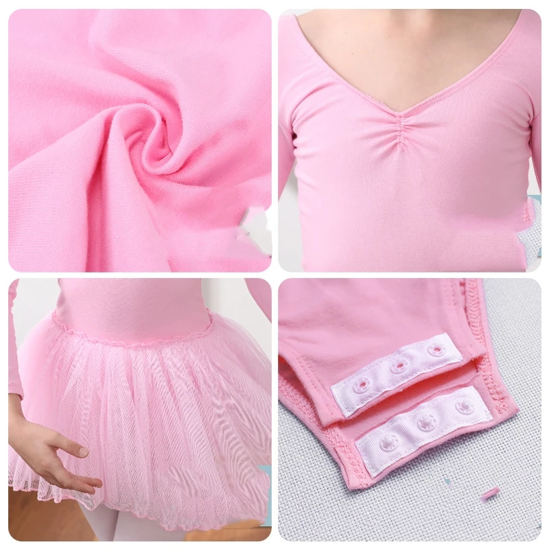 B080 vestido de baile para niños, vestido de entrenamiento de manga corta para niñas, vestido de princesa bailarina rosa, vestido de baile abierto de una pieza