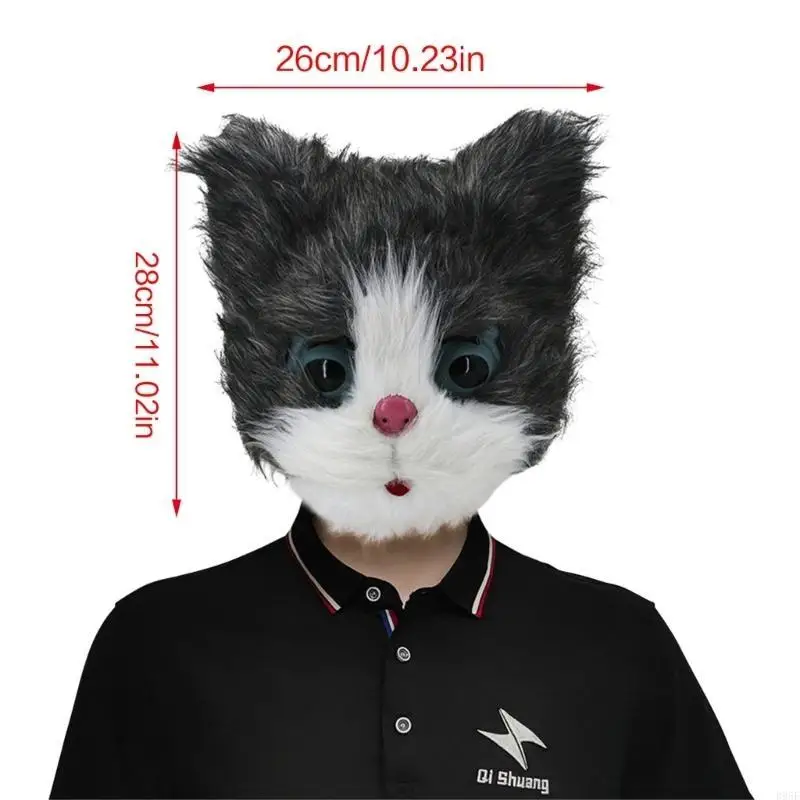 B95F Kat Hoofd Masker Halloween Party Kostuum Masker Maskerade Kostuum Latex Dierenkop Masker voor Volwassen Kinderen