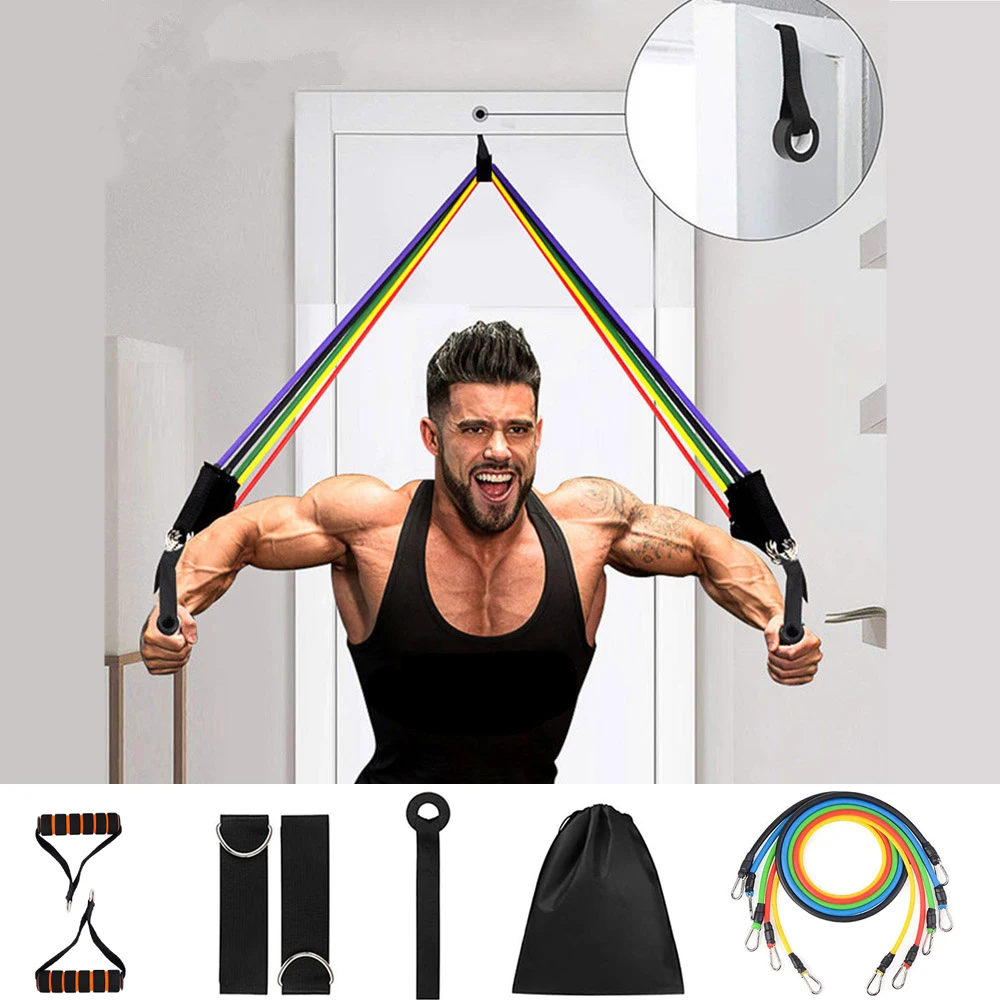 11-teiliges Widerstandsbänder-Set, Fitnessbänder, Widerstands-Fitnessgeräte, Übungsbänder, Zugseil, Fitness, elastisches Training, Expander