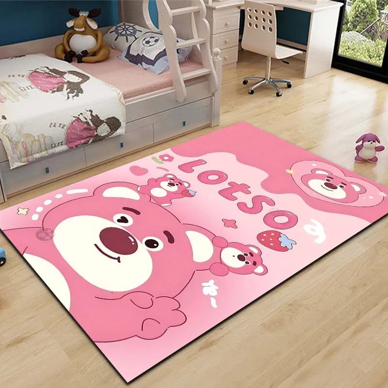 Disney Lotso Huggin Bear Pattern Living Room Bedroom Carpet Bedside Bathroom Floor Mat Girl's Room Non-slipMat Pink Room Decor