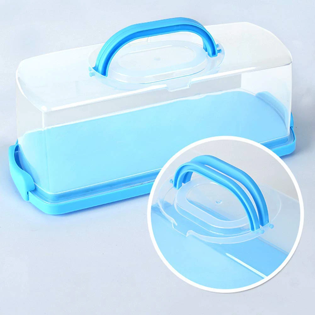 Portable Bread Box with Handle Loaf Cake Container Plastic Rectangular Food Storage Keeper Carrier 13Inch Translucent Dome fo