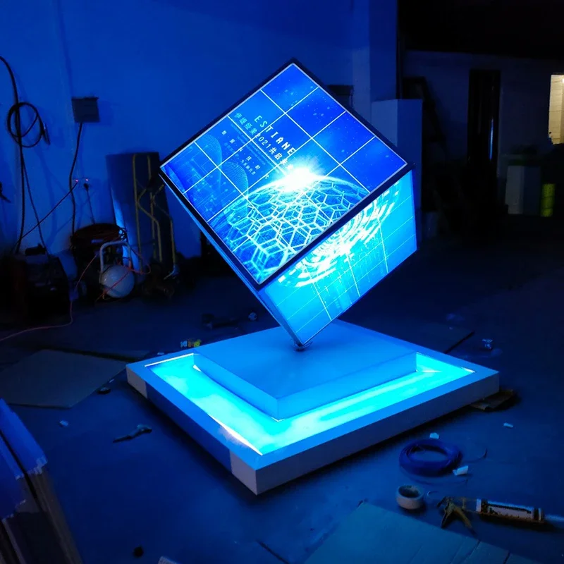 100CM luminous advertising Rubik's Cube guide card, display props, electric rotating QR code light box